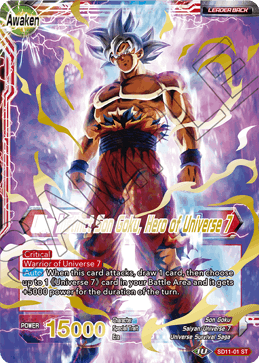 SD11-01 - Ultra Instinct Son Goku, Hero of Universe 7 - Leader - Starter Rare GOLD STAMPED