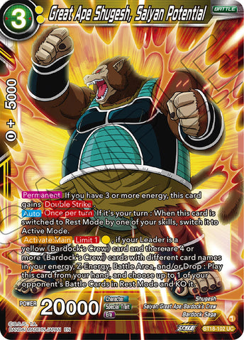 BT18-102 - Great Ape Shugesh, Saiyan Potential - Uncommon