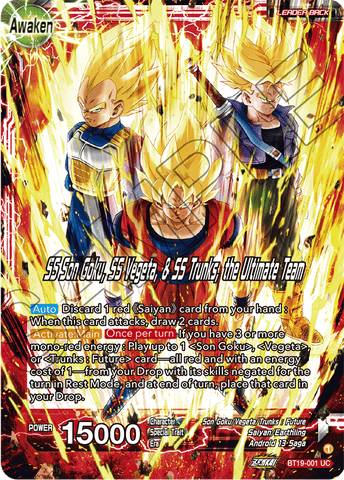 BT19-001 - SS Son Goku, SS Vegeta, & SS Trunks, the Ultimate Team - Leader - Uncommon FOIL