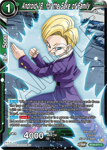 BT20-071 - Android 18, for the Sake of Family - Common FOIL